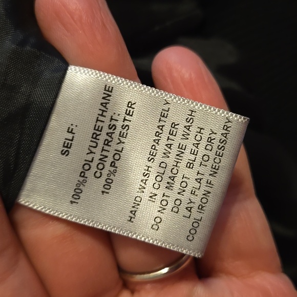 Buttermelon Black Faux Leather Varsity Bomber Jacket with Red & White Trim - Picture 7 of 8